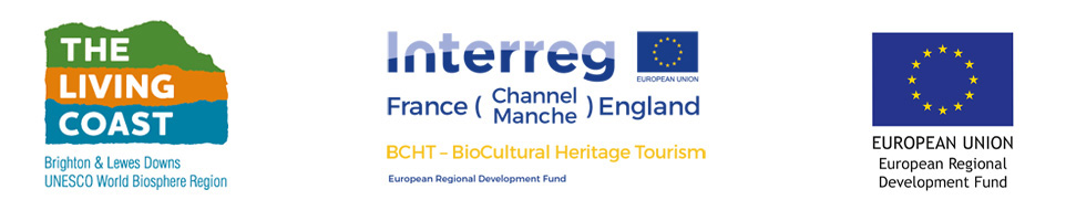 Logos for The Living Coast, BioCultural Heritage Tourism project and the European Regional Development Fund.