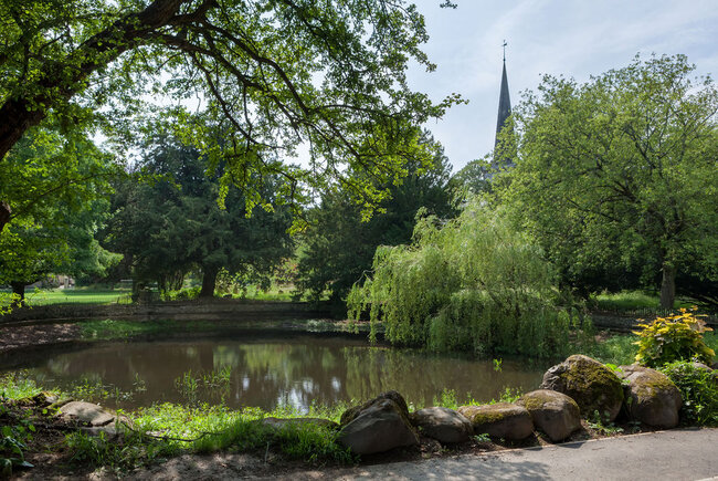 The pond at Stanmer Park, Brighton, with trees in the background